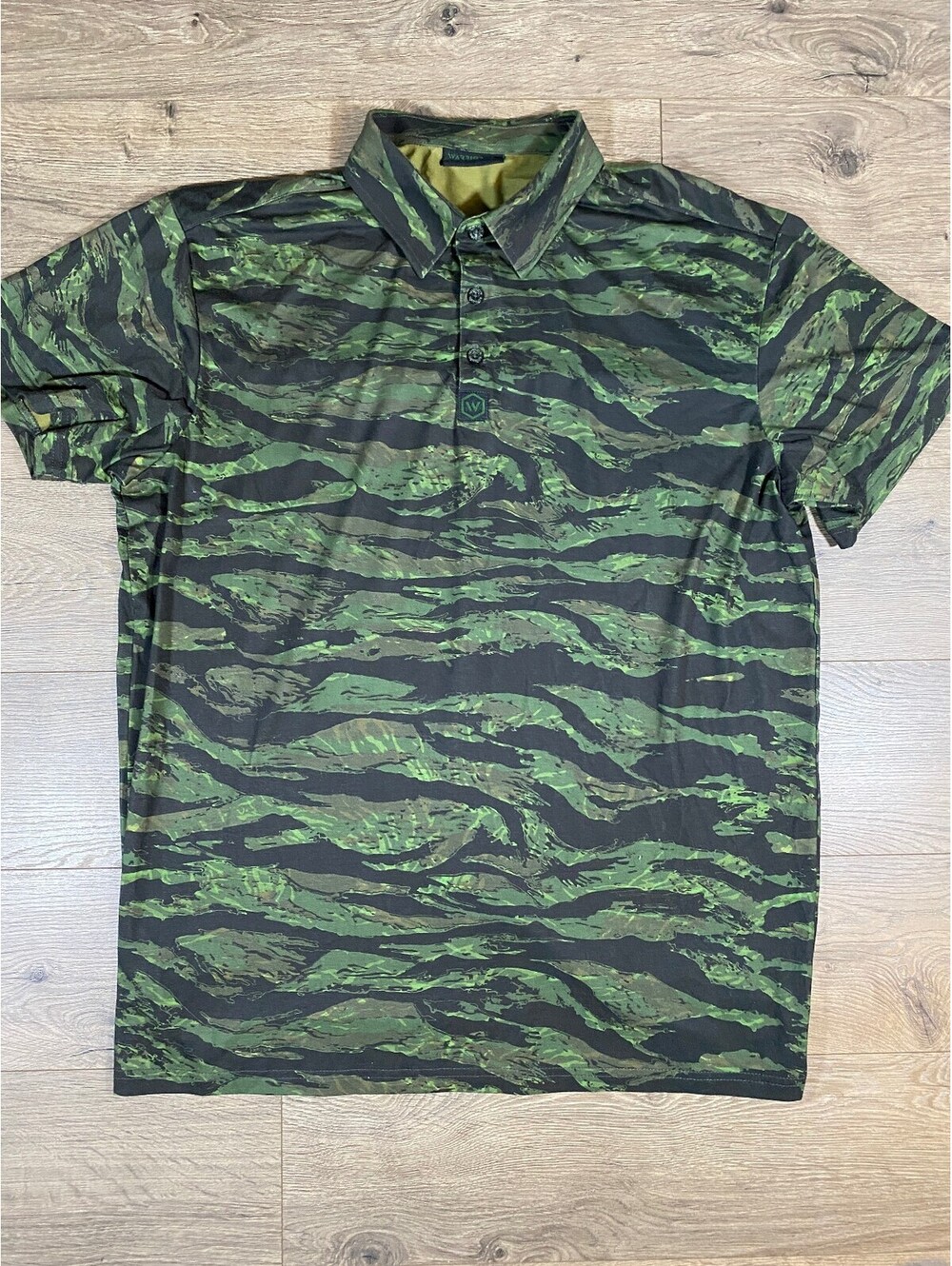 Warrior Men’s L Tiger Stripe Camo Golf Polo Green Black Performance Shirt